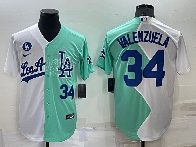 Men Los Angeles Dodgers 34 Valenzuela green white Nike 2022 MLB Jersey1